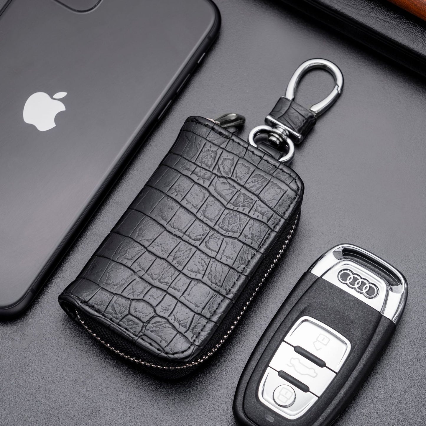 Business Car Crocodile Pattern Zipper Protector Key Bags