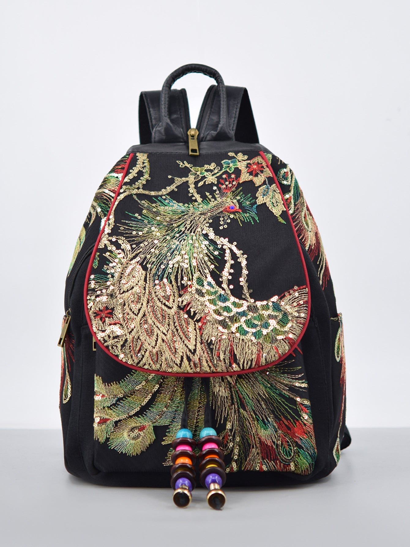 Women's Yunnan National Style Embroidered Peacock Canvas Backpacks