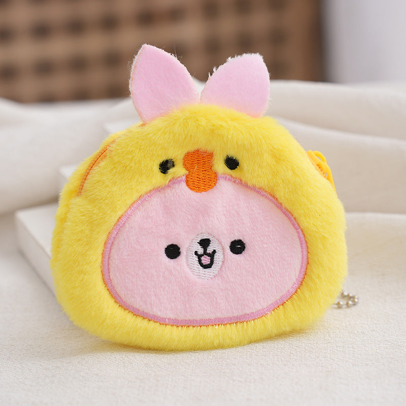 Porte-monnaie à pendentif en peluche pour enfants, fermeture éclair, cochon, dessin animé, pingouin