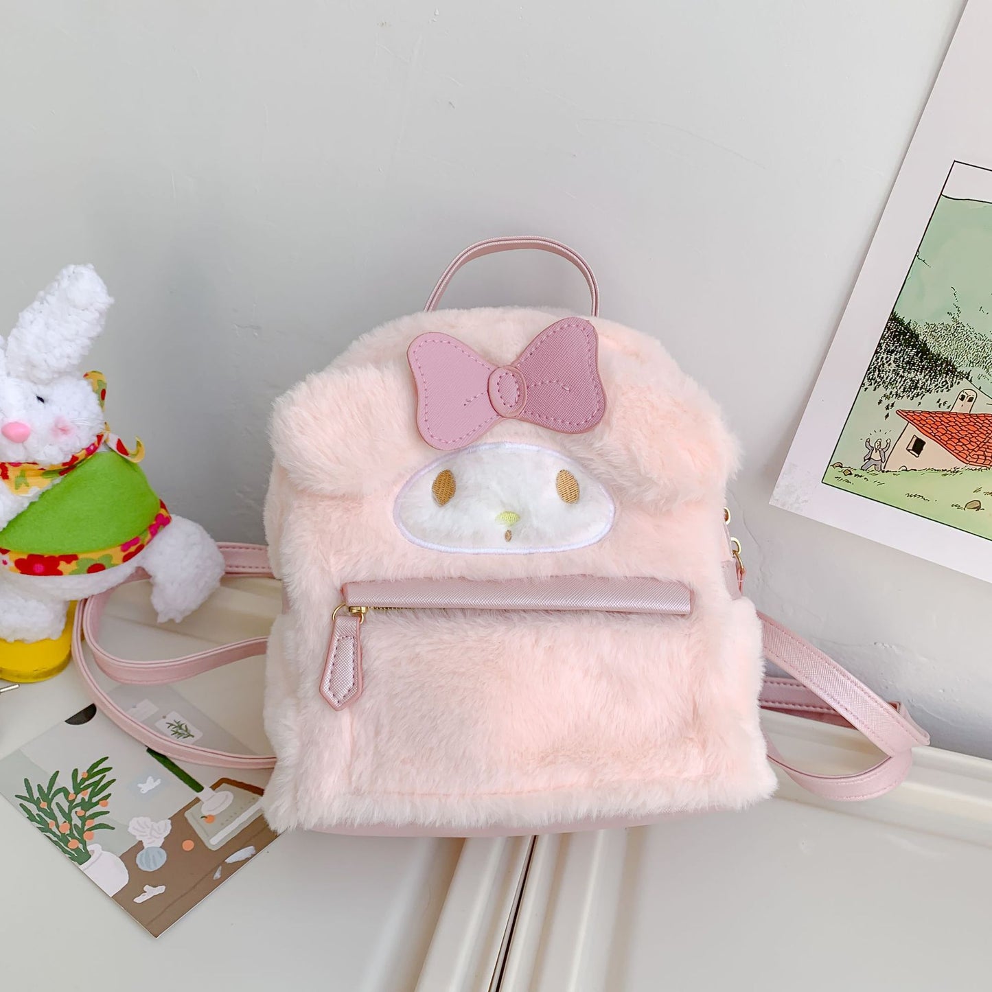 Sacs à dos laids en peluche de lapin mignon de style lolita pour enfants