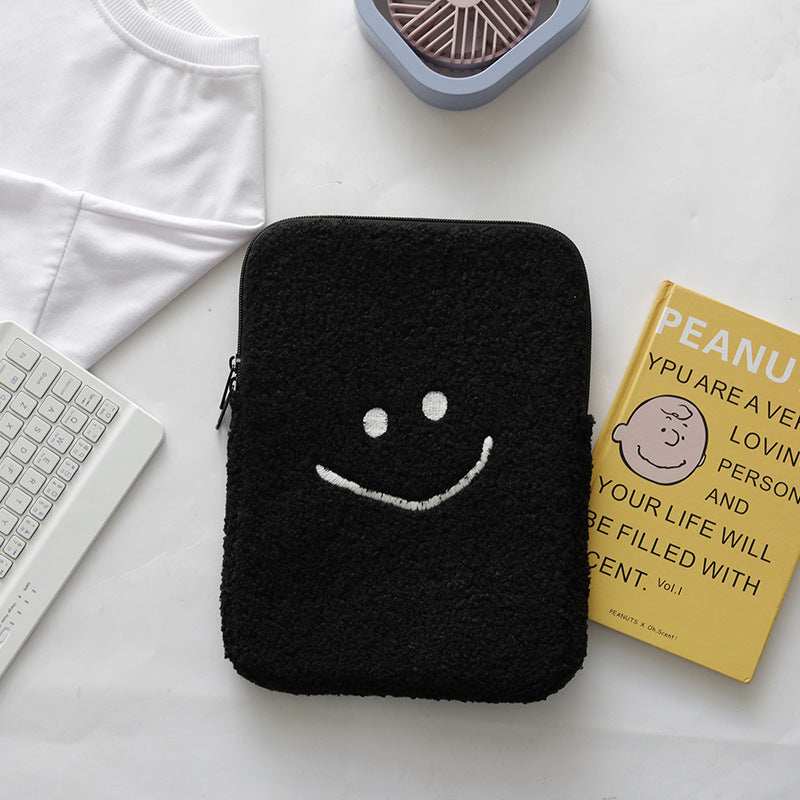 Trendy Plush Smiley Face Liner Computer Tablet Bags