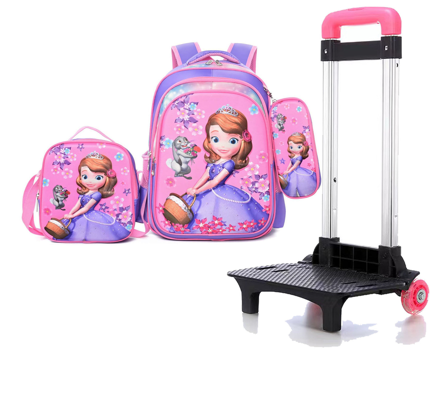 Children's With Light Cartoon Six-wheel Two-wheel Ladder Elementary School Students' Schoolbags