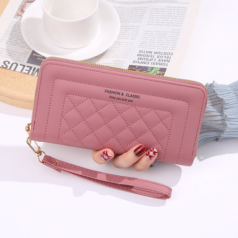 Women's Style Rhombus Long Soft Surface Zip Ladies Wallets