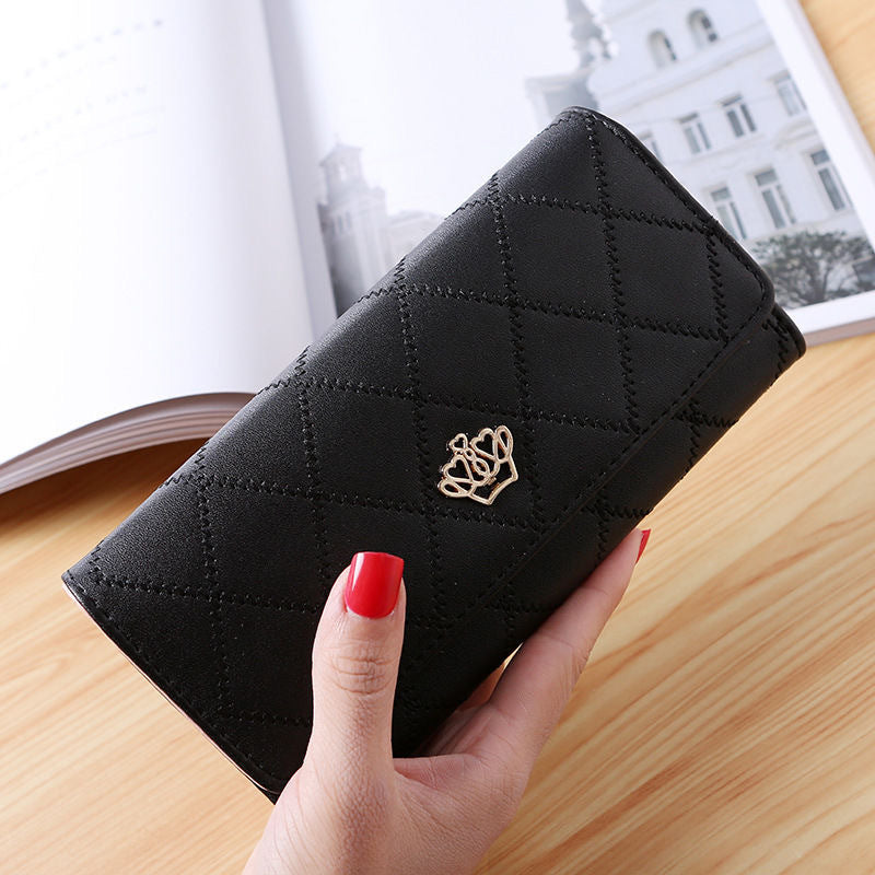 Women's Long Three Fold Korean Clutch Diamond Ladies Wallets