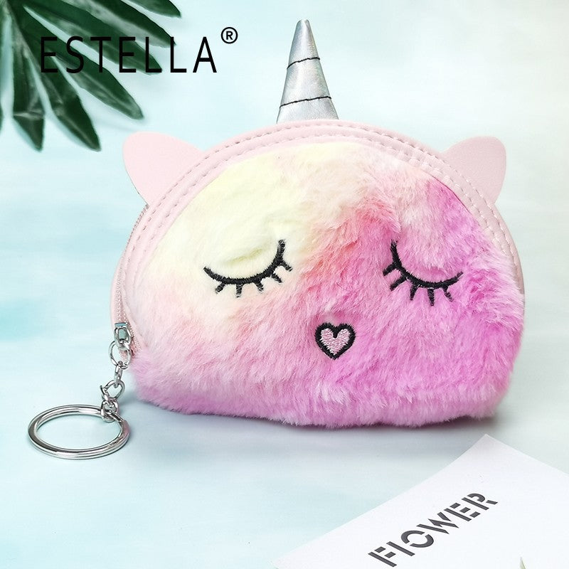 Cute Cartoon Semicircle Unicorn Embroidered Squinting Coin Purses