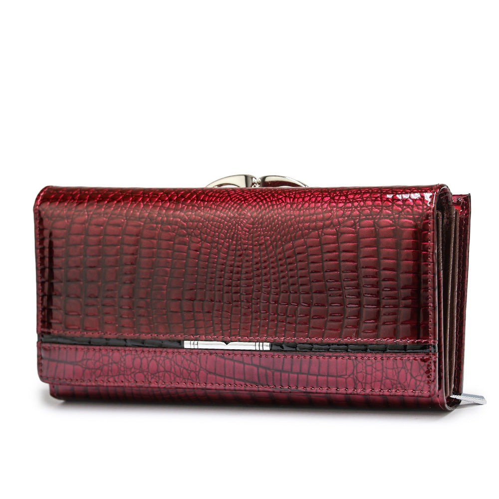 Women's Leather Patent Design Luxury Crocodile Pattern Ladies Wallets