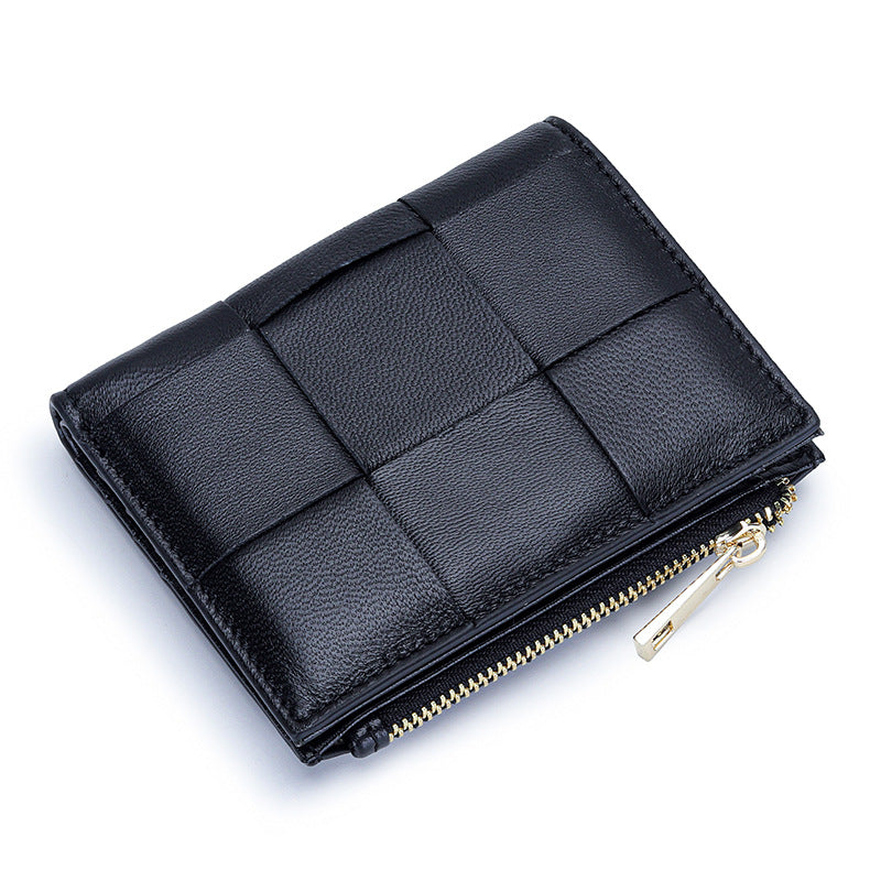 Women's Sheepskin Short Style Design Woven Leather Ladies Wallets