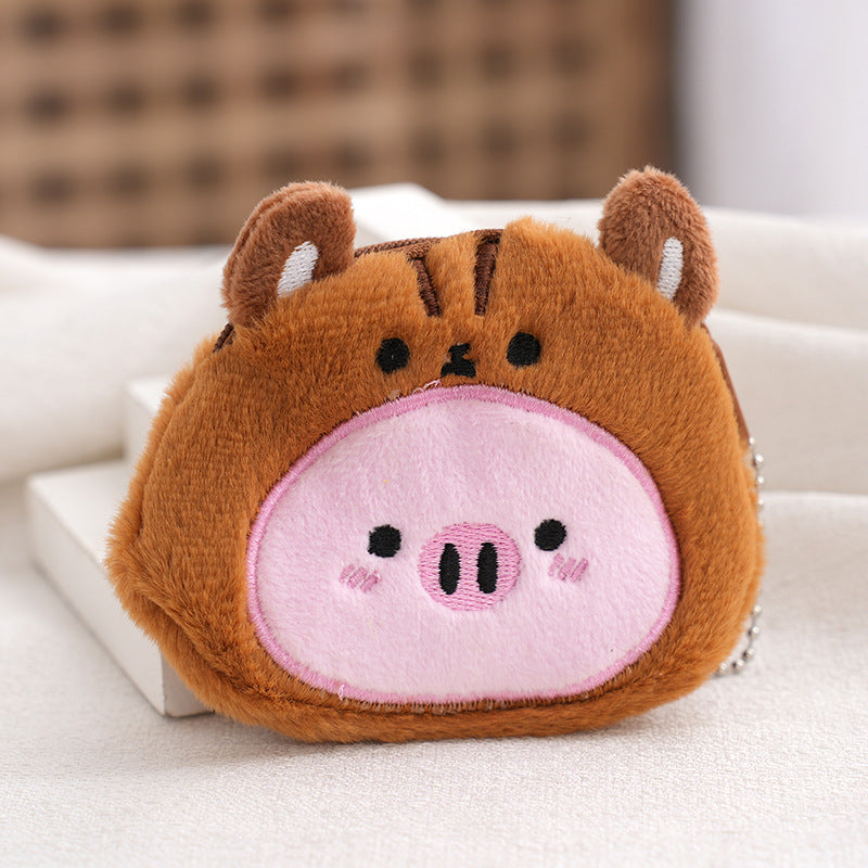 Porte-monnaie à pendentif en peluche pour enfants, fermeture éclair, cochon, dessin animé, pingouin