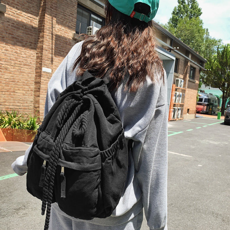 Niche Canvas Drawstring Female College Simple Backpacks