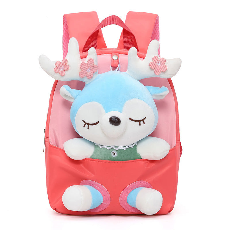 Cartoon Plush Split Elk Cute Lightweight Kindergarten School Bags