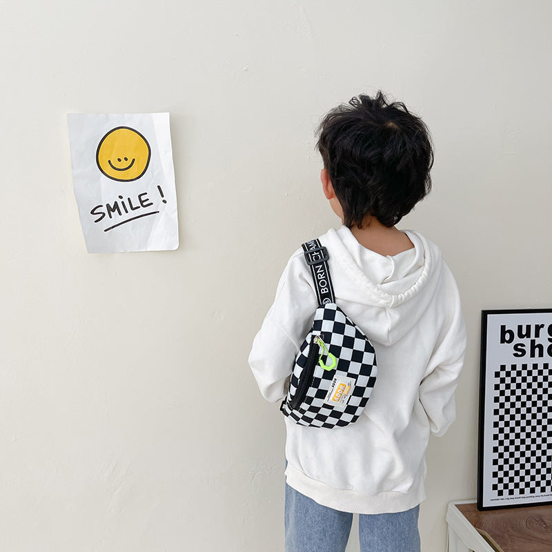 Sacs à bandoulière tendance pour enfants, motif échiquier à carreaux, couleur contrastée