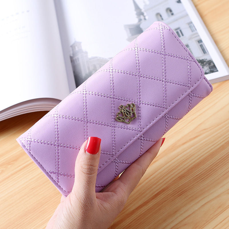 Women's Long Three Fold Korean Clutch Diamond Ladies Wallets