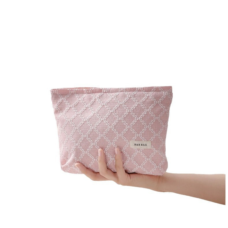 Plaid Relief Portable Large Capacity Zipper Cosmetic Bags