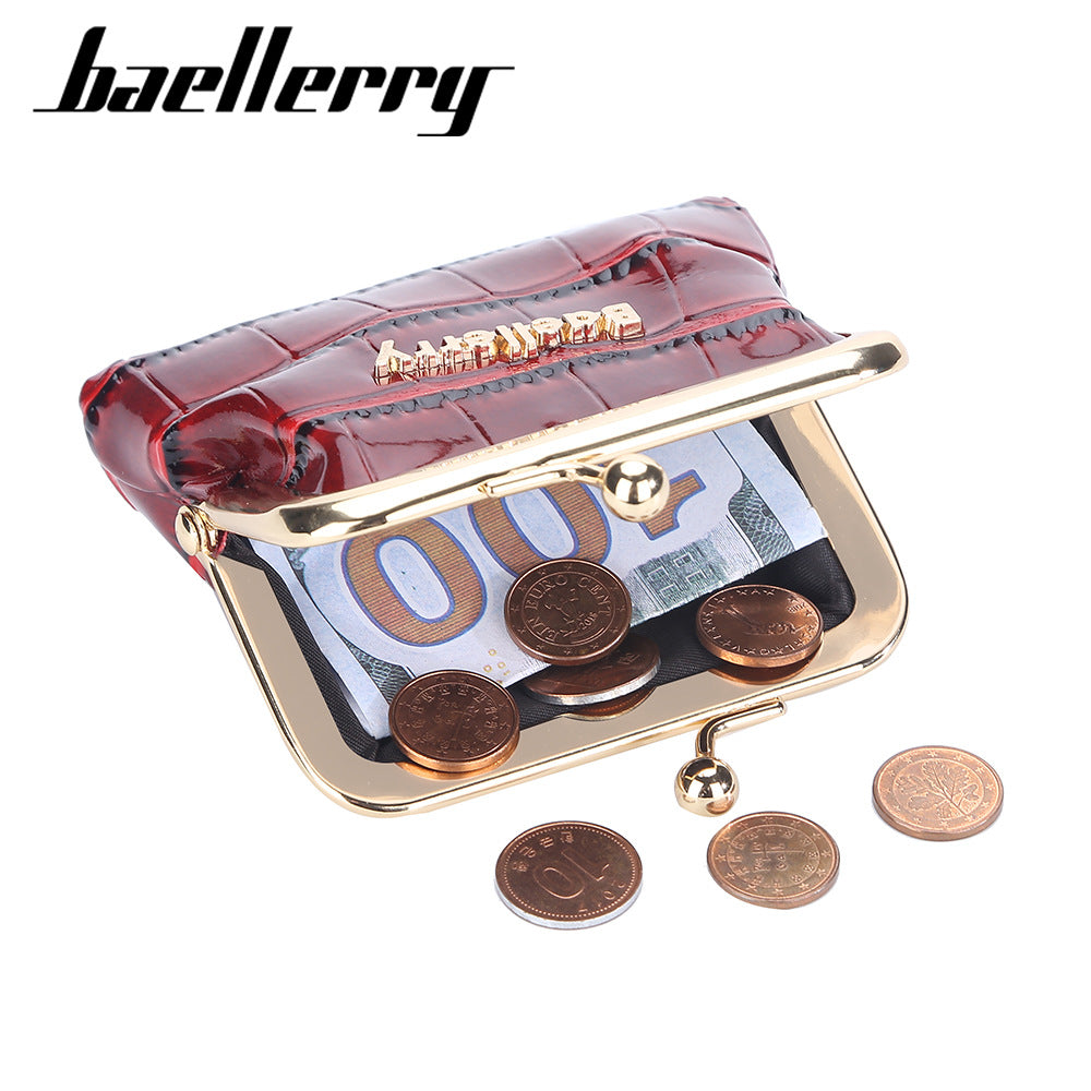 Female Glossy Crocodile Pattern Metal Clip Coin Purses