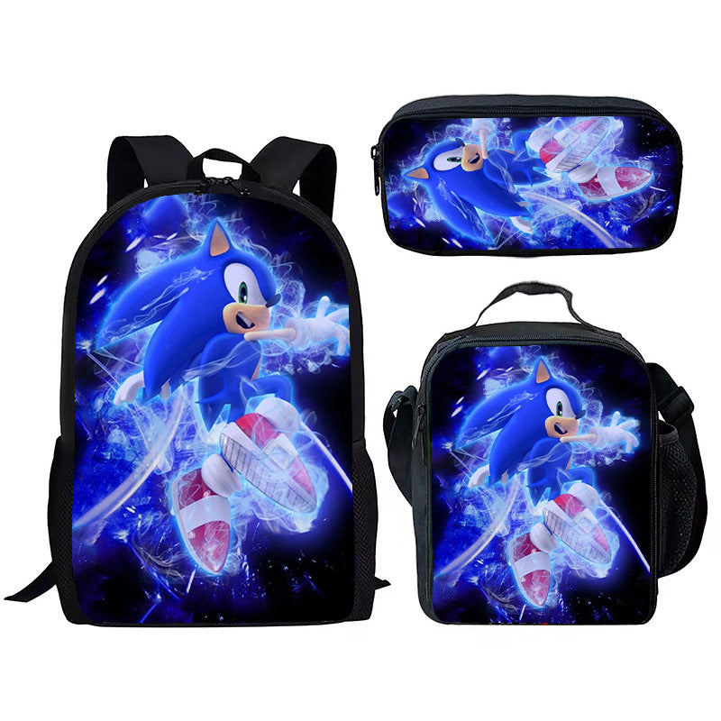 Children's Printing Sonic Three-piece Anime Pencil Cartoon Elementary School Students' Schoolbags