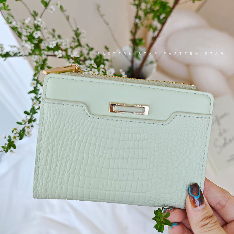 Women's Macaron Color Series Short Crocodile Pattern Ladies Wallets