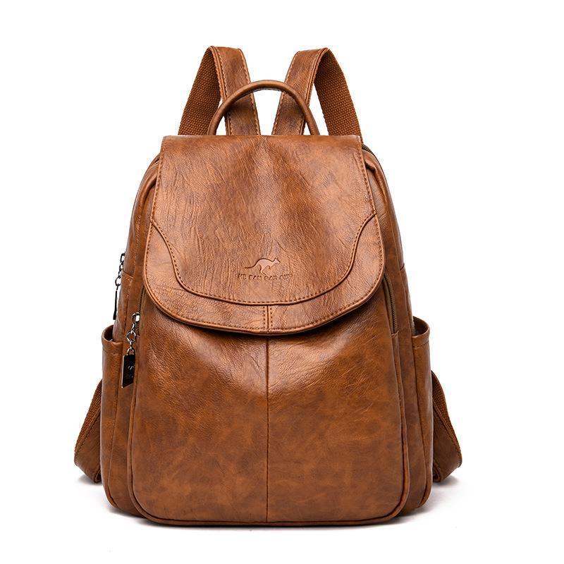 Women's Soft Leather Fashion Genuine Texture Large Backpacks