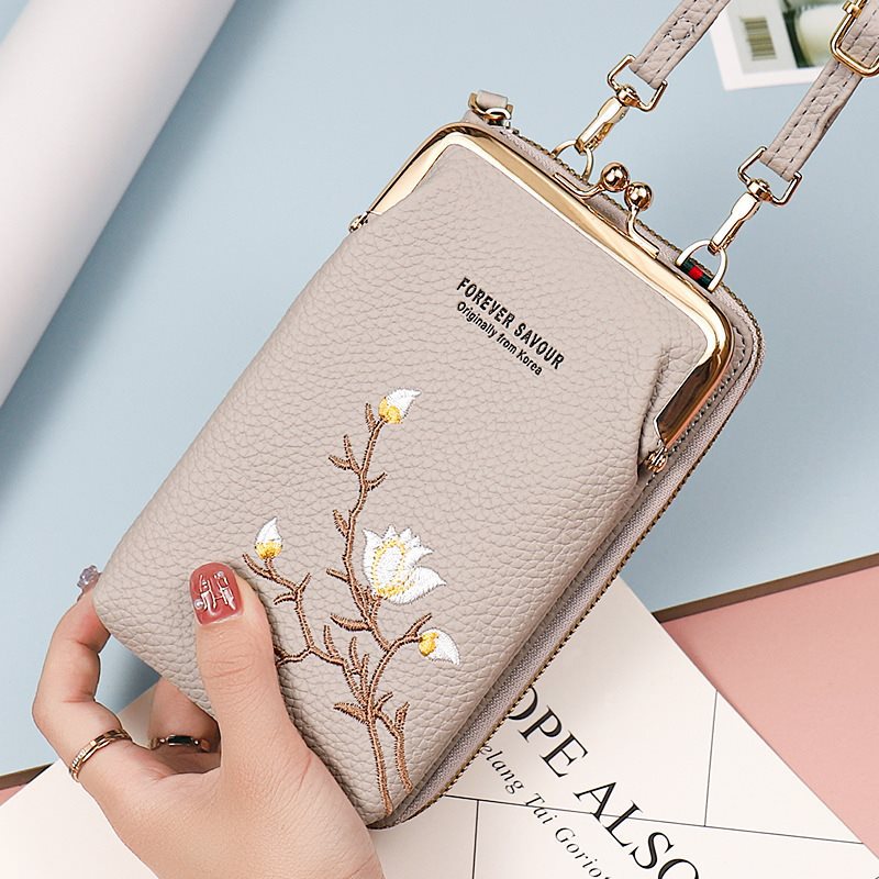 Women's Mobile Embroidery Flower Integrated Small Phone Bags