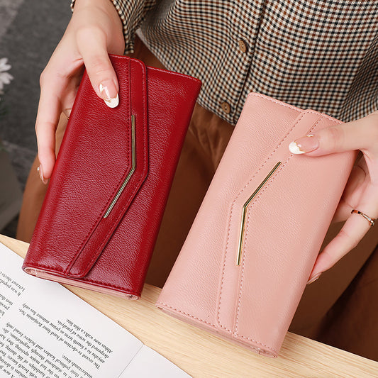 Women's Stitching Fashion Leather Korean Style Oil Wax Ladies Wallets