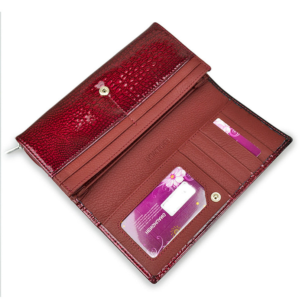 Women's Long Genuine Leather Patent Crocodile Pattern Ladies Wallets