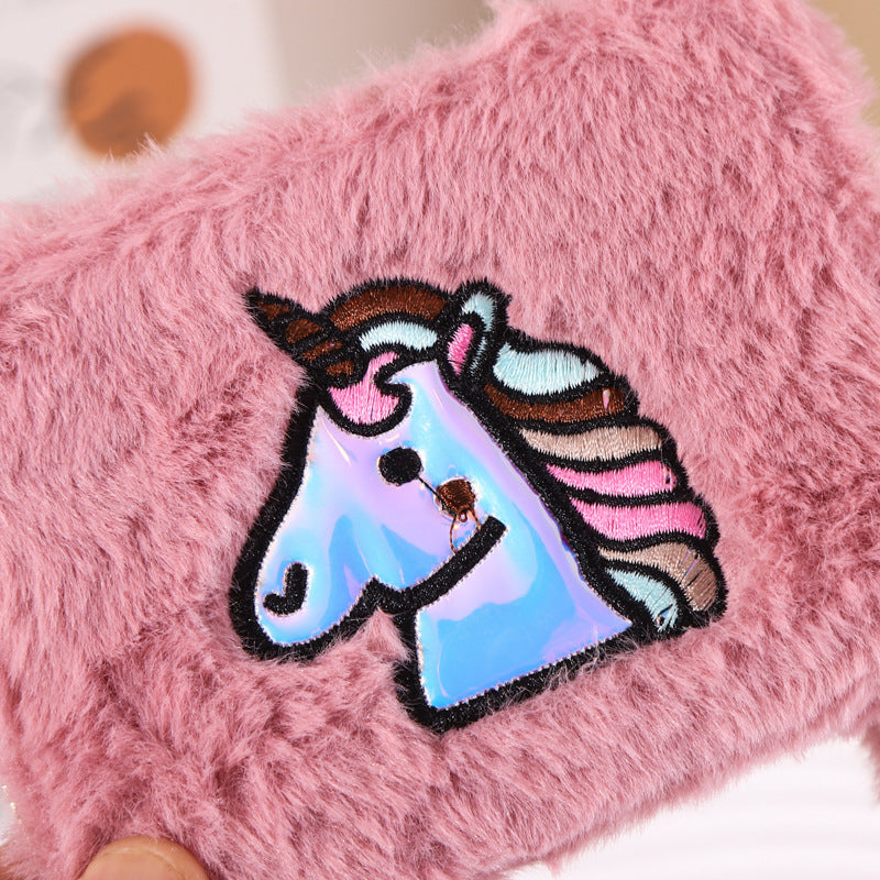 Women's Plush Zipper Short Rainbow Horse Clutch Ladies Wallets