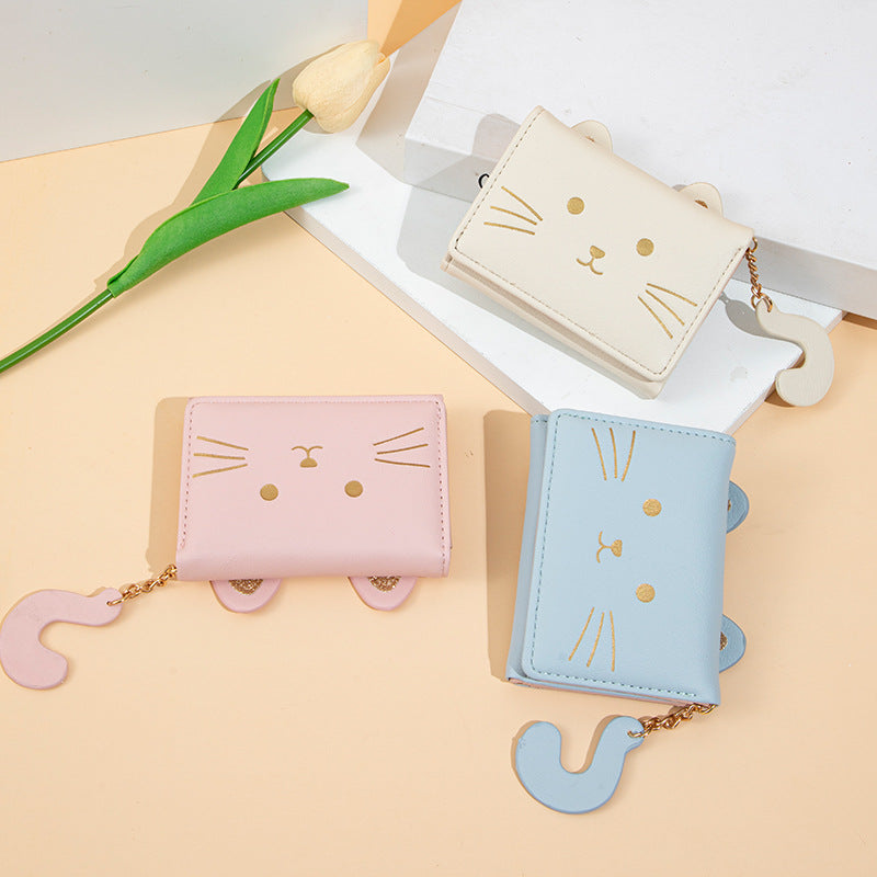 Women's Short Small Cute Fresh Cat Multiple Ladies Wallets