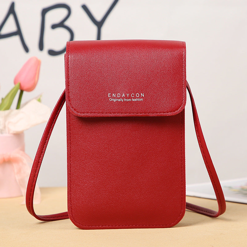 Women's Mobile Korean Stylish Versatile Zipper Solid Phone Bags