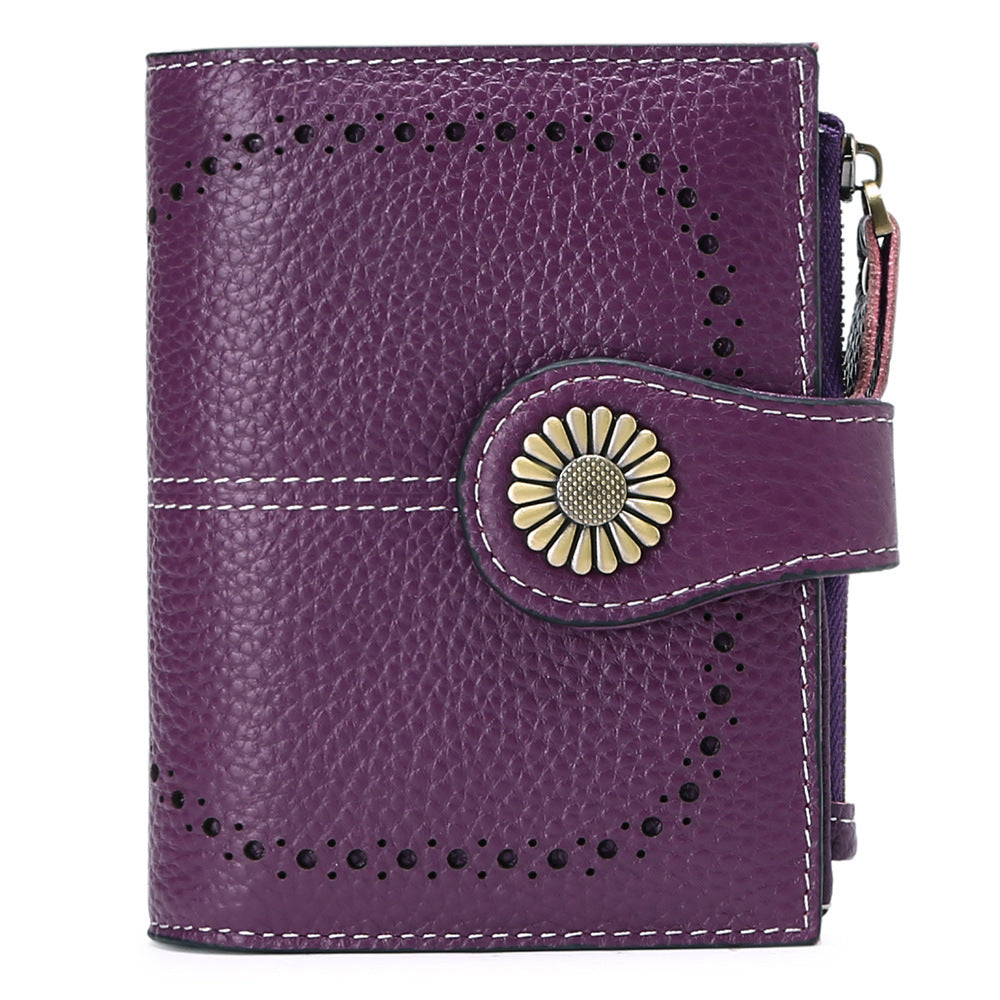 Women's Short Oil Wax Leather Zipper Ladies Wallets