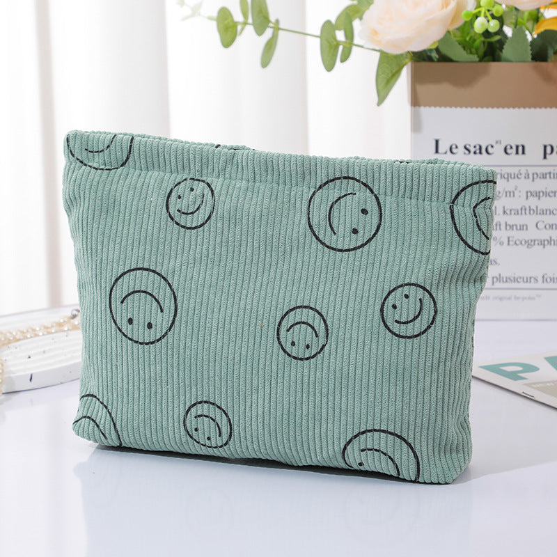 Corduroy Polka Dot Retro Smiley Face Storage Wash Clutch Bags