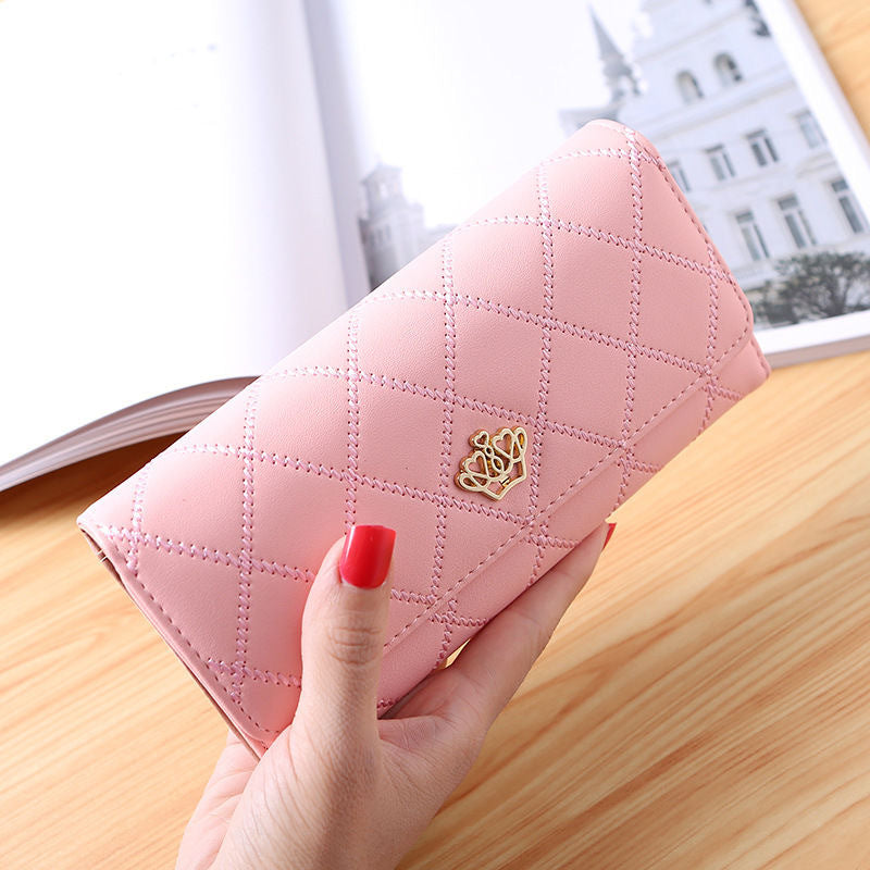 Women's Long Three Fold Korean Clutch Diamond Ladies Wallets