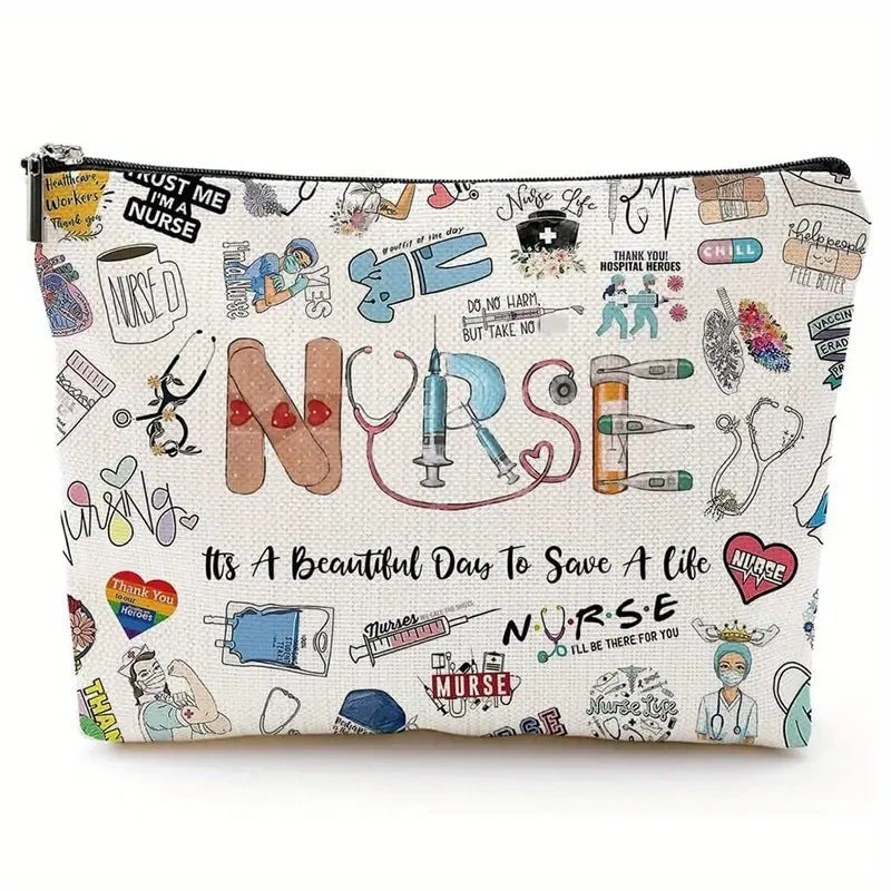 Gift Cotton Linen Nurse Cartoon Letter Cosmetic Bags