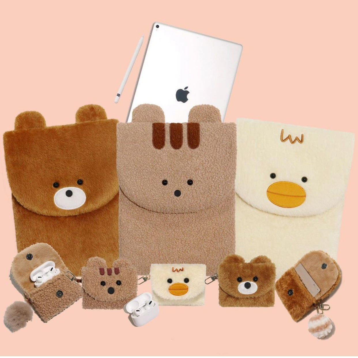 Plush Embroidery Cute Animal Pc Notebook Tablet Bags