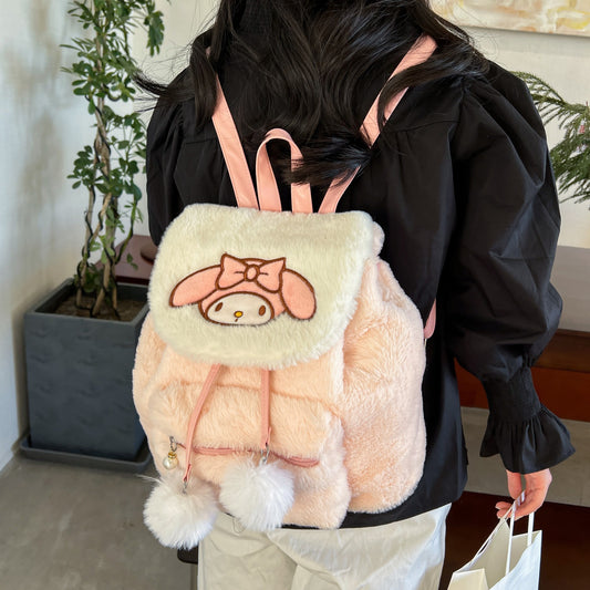 Women's Cartoon Cute Puppy Plush Flip Large Backpacks