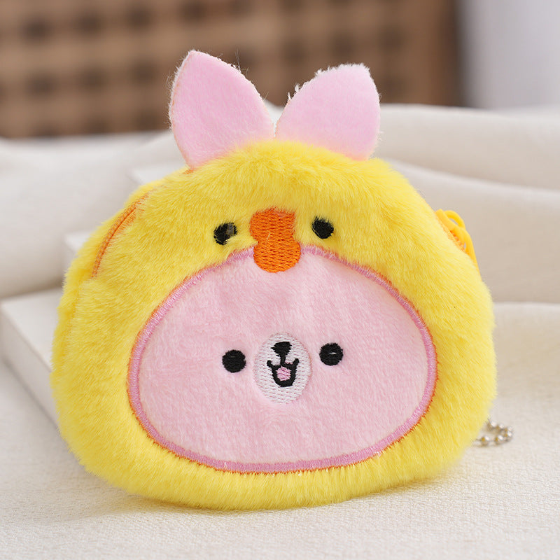 Porte-monnaie à pendentif en peluche pour enfants, fermeture éclair, cochon, dessin animé, pingouin