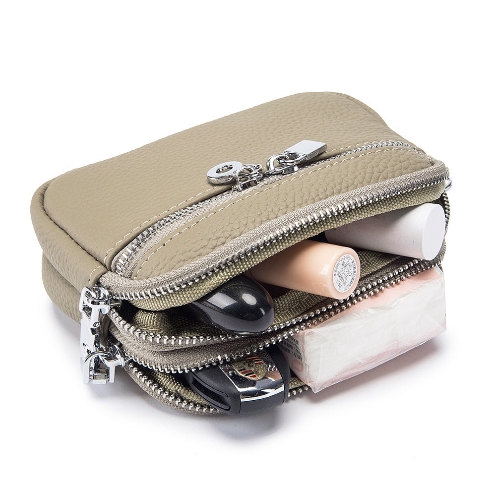 Petit porte-monnaie en cuir grande capacité à double fermeture éclair pour femme