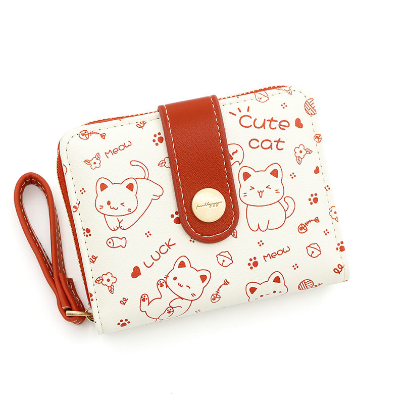 Women's Durable Korean Cute Kitten Short Ladies Wallets