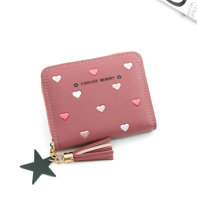 Women's Korean Style Short Cute Zipper Heart-shaped Ladies Wallets