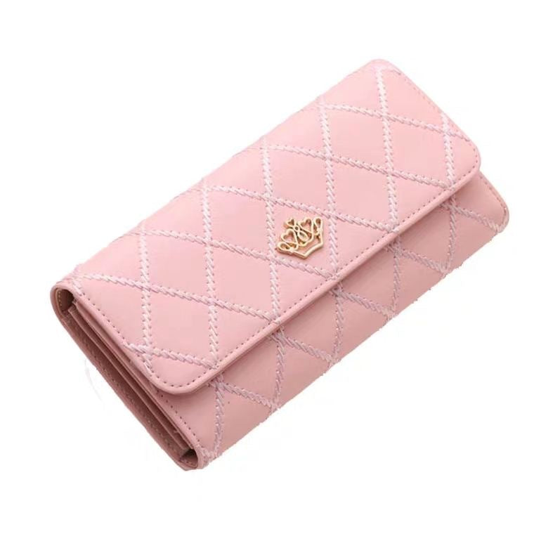 Women's Long Three Fold Korean Clutch Diamond Ladies Wallets