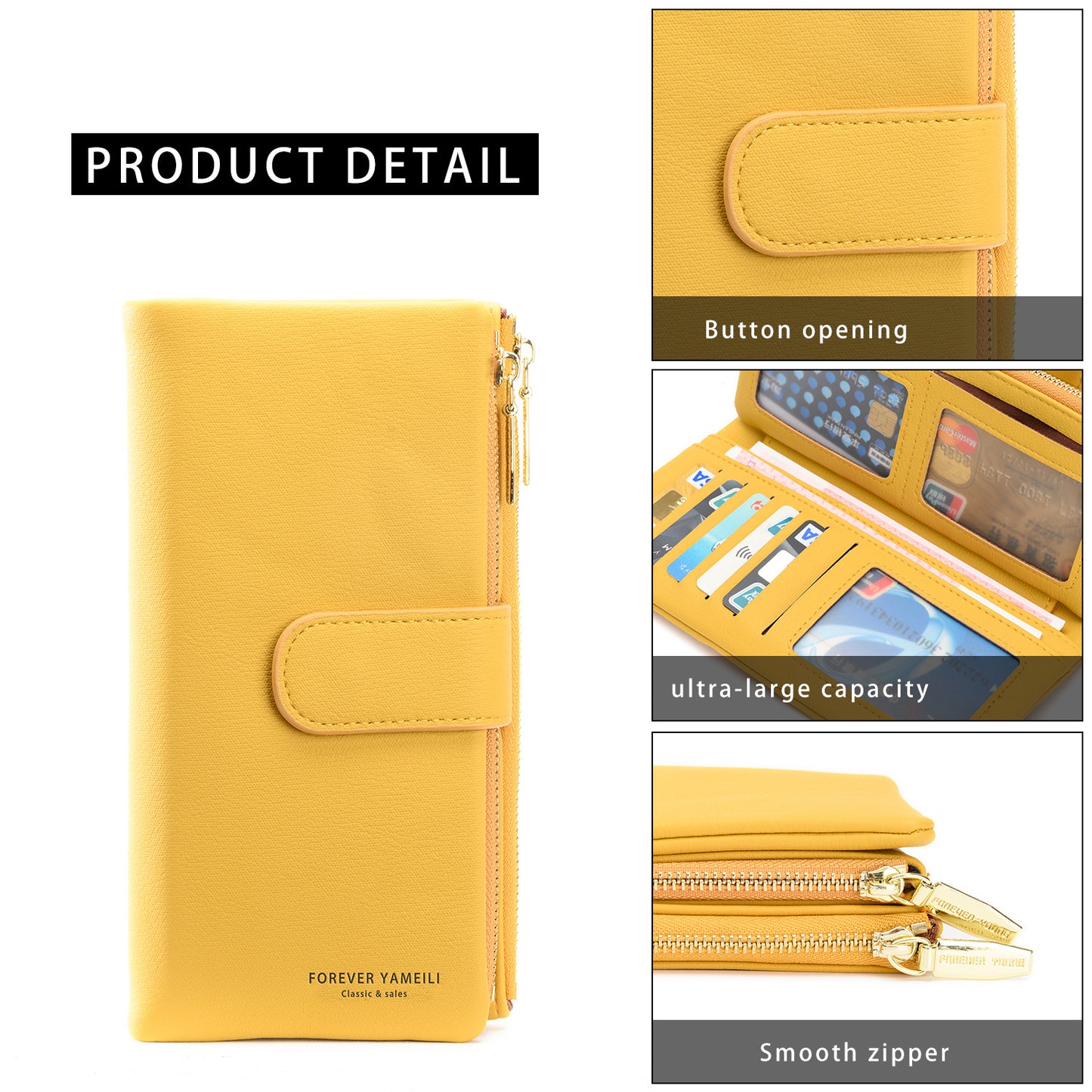 Women's Korean Mid-length Multiple Slots Zipper Ladies Wallets