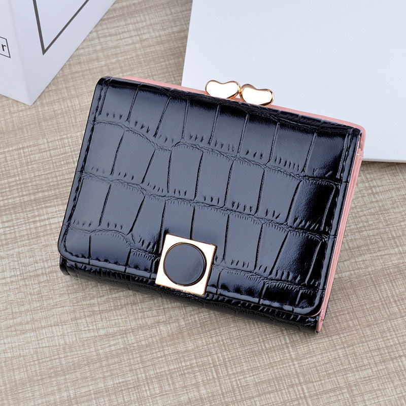 Women's Female Crocodile Pattern Folding Large Capacity Soft Ladies Wallets