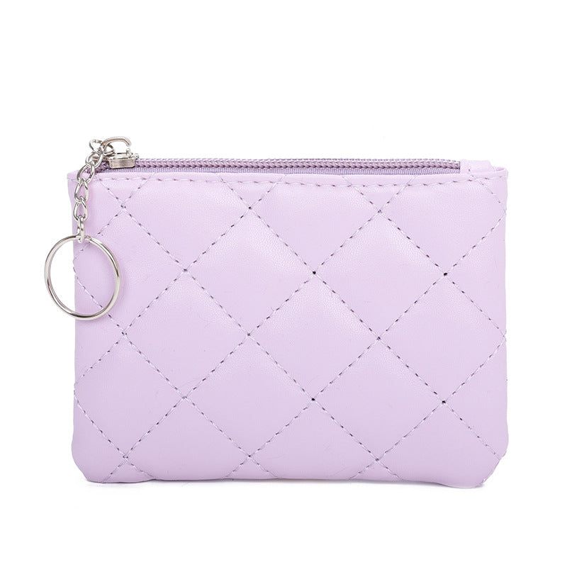 Women's Rhombus Embroidery Short Mini Small Zip Purses