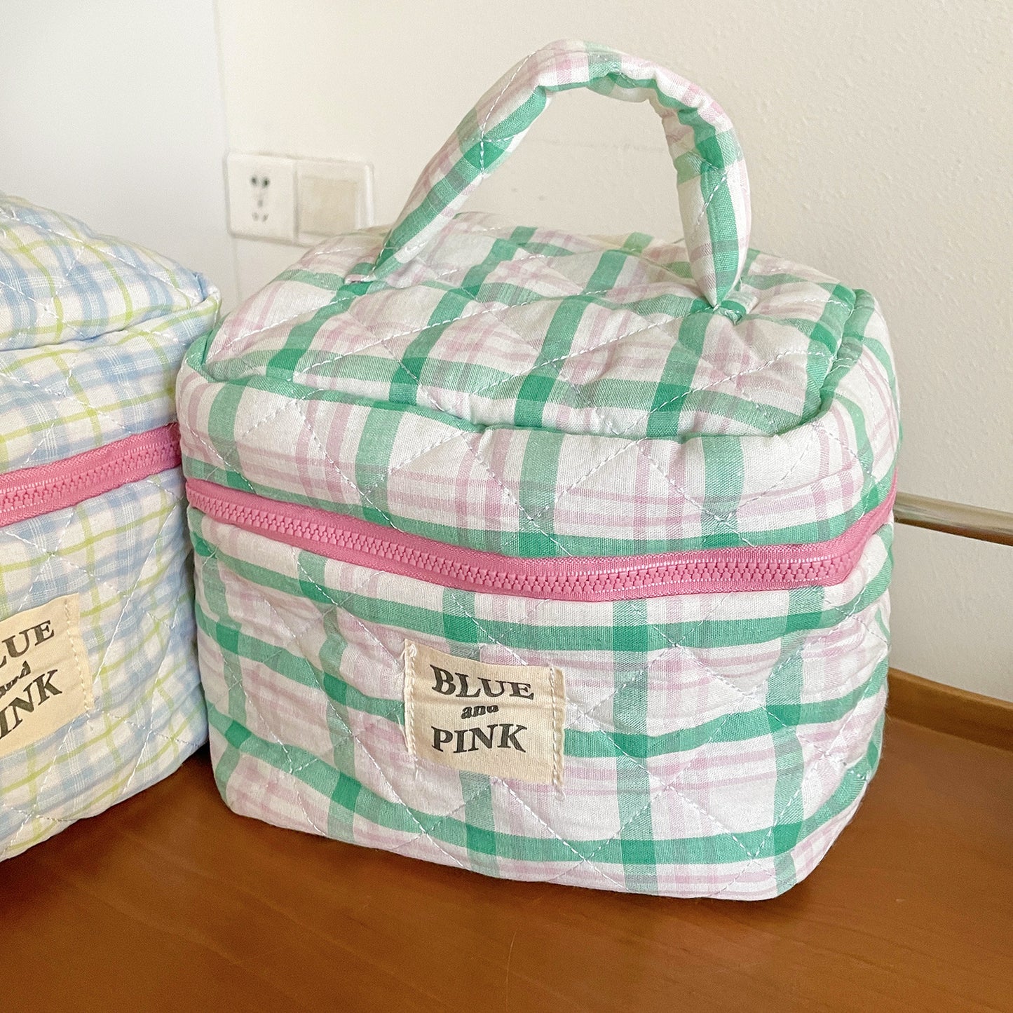 Sacs à cosmétiques matelassés en coton doux, rangement à carreaux pour femmes, simples et portables