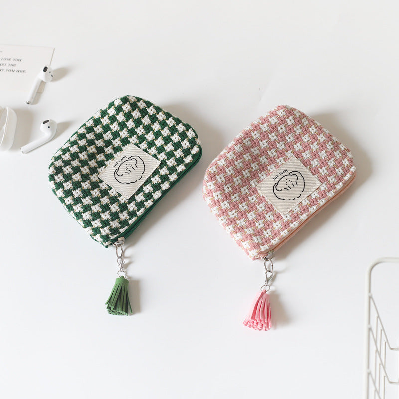 Women's Winter Plaid Small Portable Korean Cute Storage Coin Purses