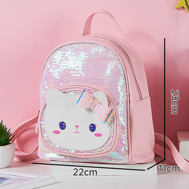 Paillettes de chat de dessin animé mignon pour enfants, adaptées aux sacs à dos pour enfants