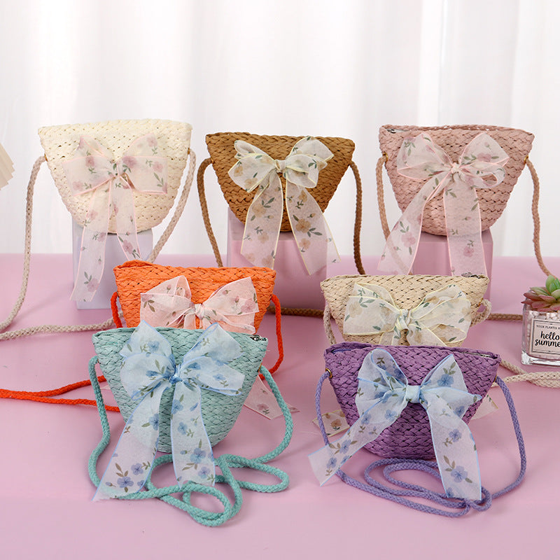 Children's Female Cute Straw Woven Little Princess Bags