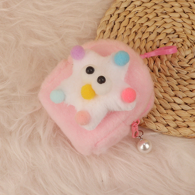 Cartoon Three-dimensional Plush Bag-shaped Love Heart Flowers Earphone Claw Coin Purses