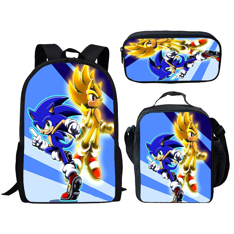 Children's Printing Sonic Three-piece Anime Pencil Cartoon Elementary School Students' Schoolbags