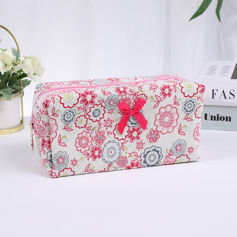 Floral Quilting Zipper Large Capacity Carrying Cosmetic Bags