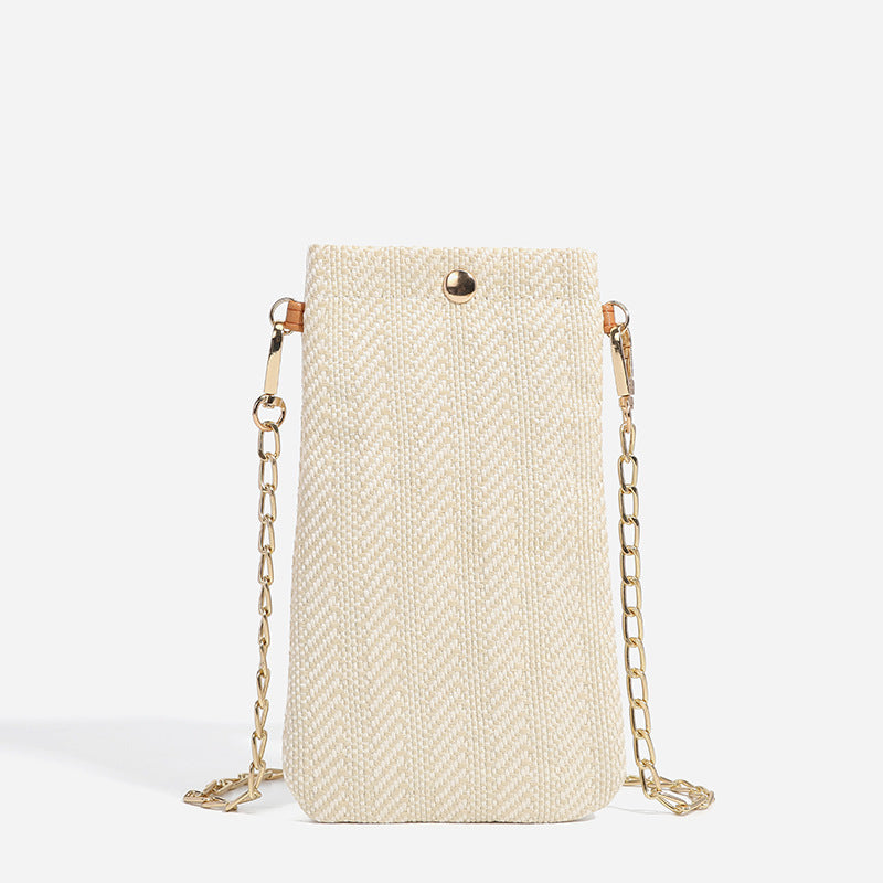 Women's Summer Beach Woven Vertical Mobile Straw Phone Bags