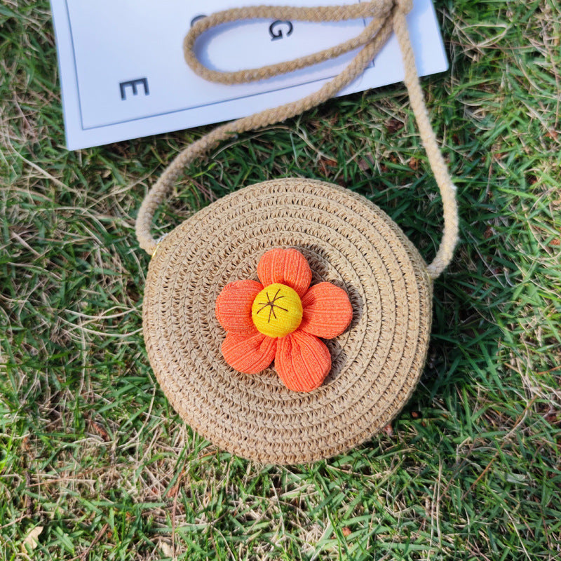 Mini porte-monnaie d'été en paille tissée à la main, couleur chair, mignon pour enfants